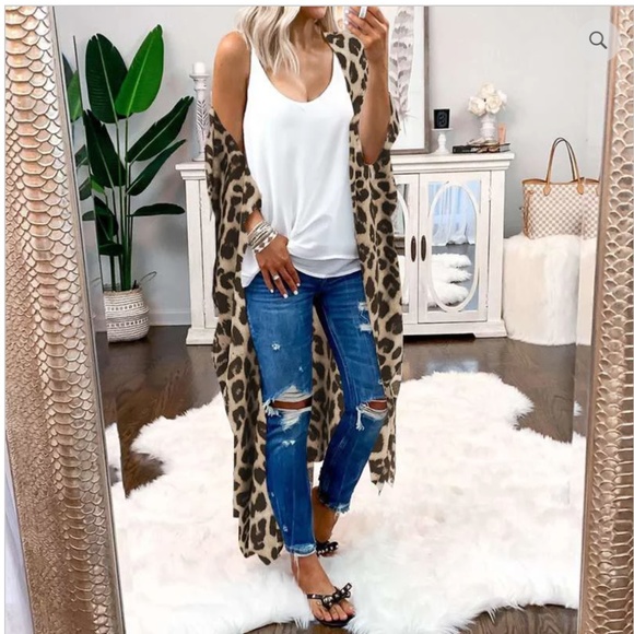 Ibiza Brown Leopard Kimono Gold Tongue Sequins - Picture 2 of 3